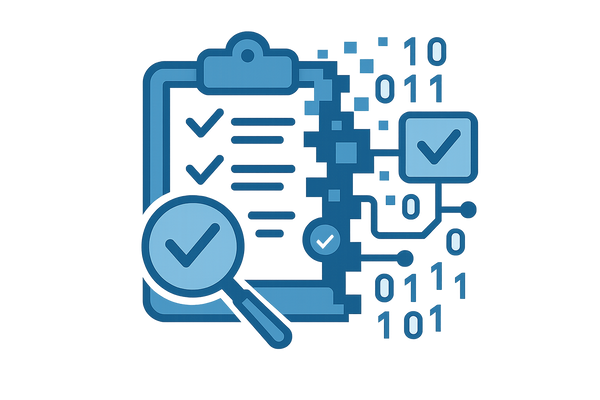 blue icon that shows the process of digitizing quality control